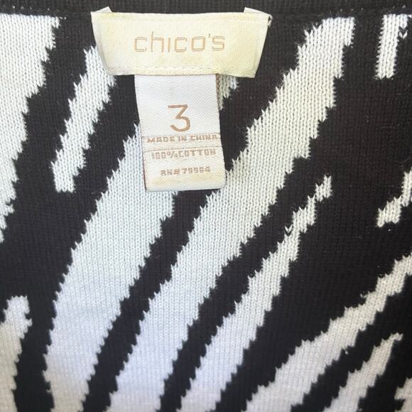 Chico's Size 3 (XL) Black & White Zip-Up Zebra Print Cardigan Sweater Cropped - Picture 4 of 7